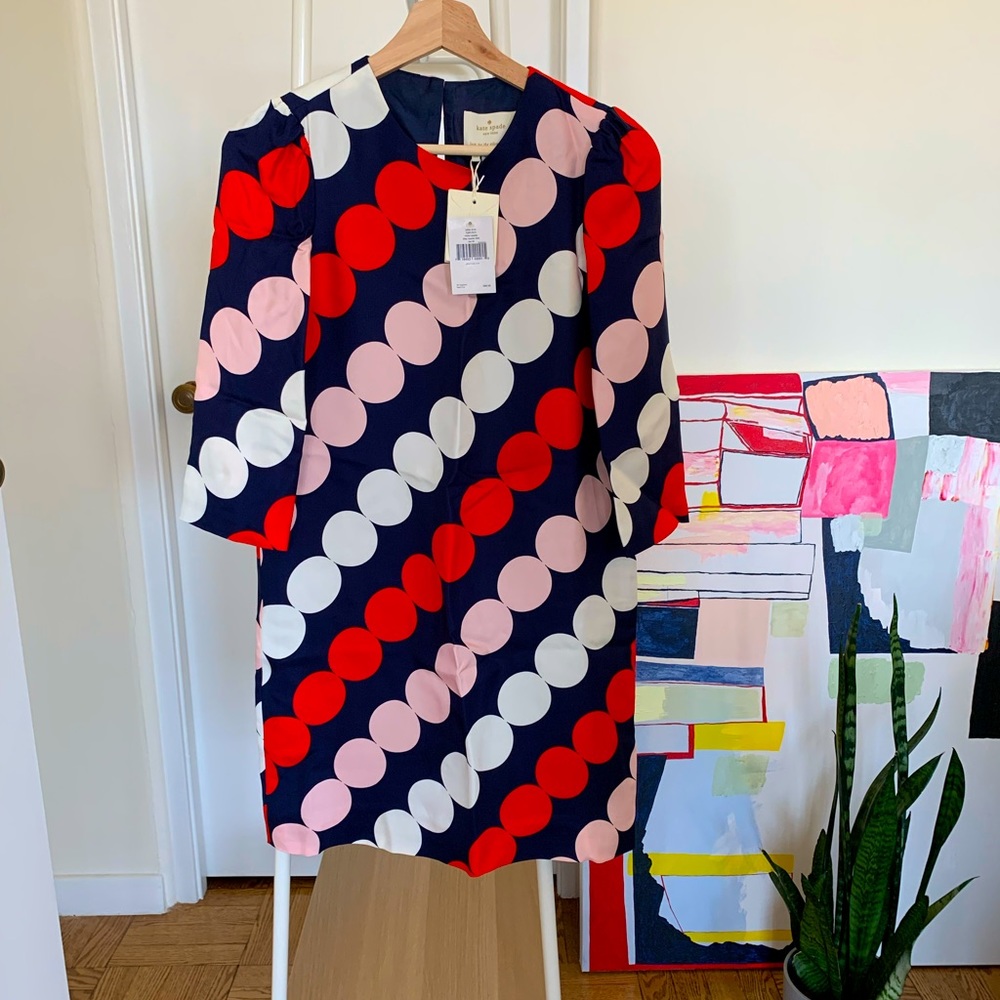 Kate Spade Julian Shift Dress. Navy Red Polka Dot
